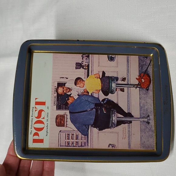 Norman Rockwell Tin Tray Home Office Decor Shelf Organizer Money Trinket - Picture 5 of 16